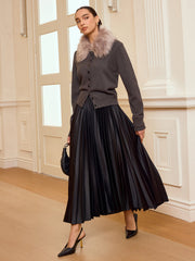 Faux Fur Collar Button-Front Cardigan