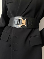 Elastic Faux Leather Wide Waist Belt