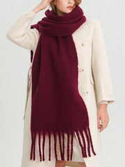Solid Oversized Fringed Scarf