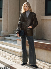 Woven-Texture Faux Leather Blazer