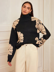 Floral Turtleneck Knit Top