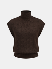 Turtleneck Cable Knit Sleeveless Vest
