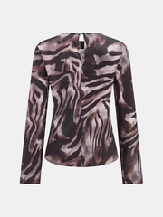 Zebra Print Cowl Neck Long-Sleeve Top