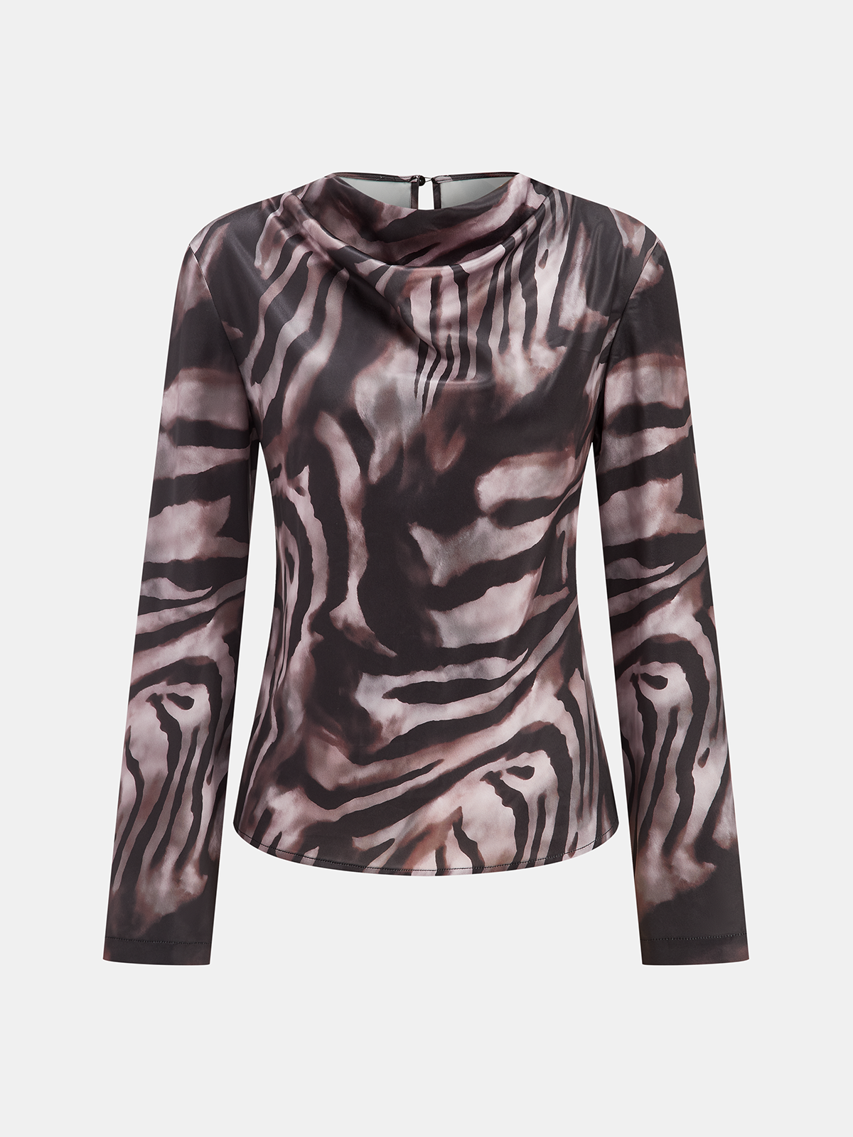 Zebra Print Cowl Neck Long-Sleeve Top