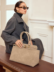 Belt Detail Top Handle Tote Bag