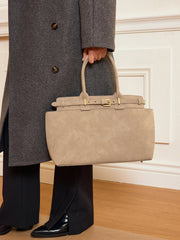 Belt Detail Top Handle Tote Bag