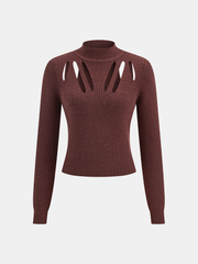 Cut-Out Mock Neck Knitted Sweater