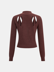 Cut-Out Mock Neck Knitted Sweater