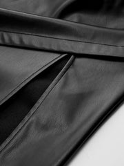 Faux Leather Slit Ruched Maxi Skirt