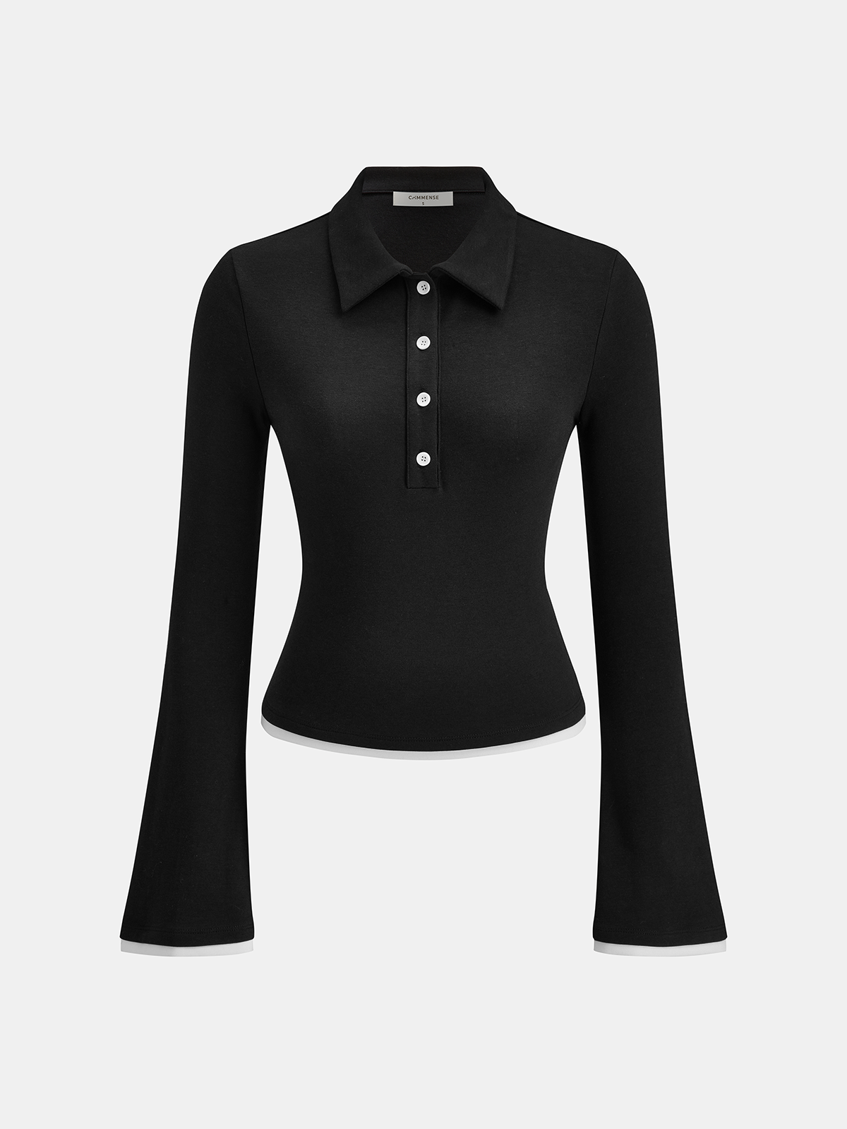 Flared Sleeve Polo Neck Fitted Top