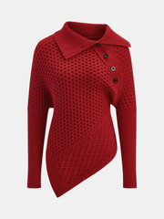 Asymmetric Textured Knit Polo Sweater