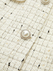 Contrast Cuff Pearl Button Tweed Jacket