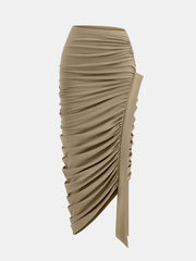 Ruched Asymmetric Midi Skirt