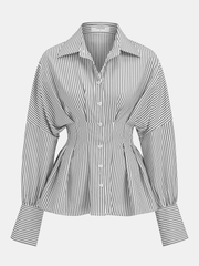 Cinched Waist Peplum Button-Front Striped Shirt