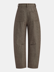 Mid-Waist Herringbone Curved-Leg Pants