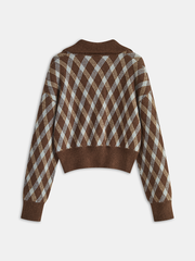 Argyle Patterned Collared Knit Sweater