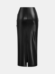 Ruched Twisted Faux Leather Skirt
