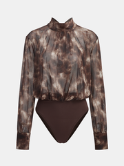 Tie-Dye Mock Neck Back Bow Detail Bodysuit