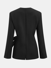 Wrap Front Faux Leather Bow Detail Blazer