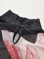 Sheer Mesh Mock Neck Floral Top