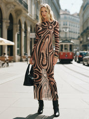 Abstract Print Mesh Maxi Dress
