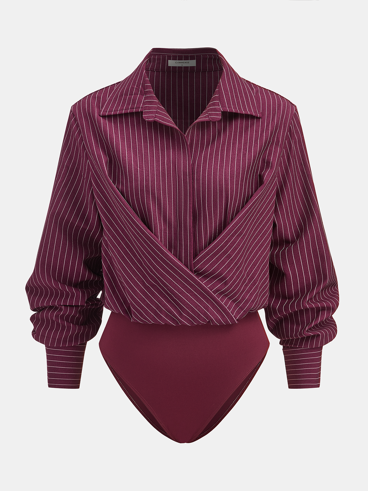 Pinstripe Cross-Front Collared Bodysuit