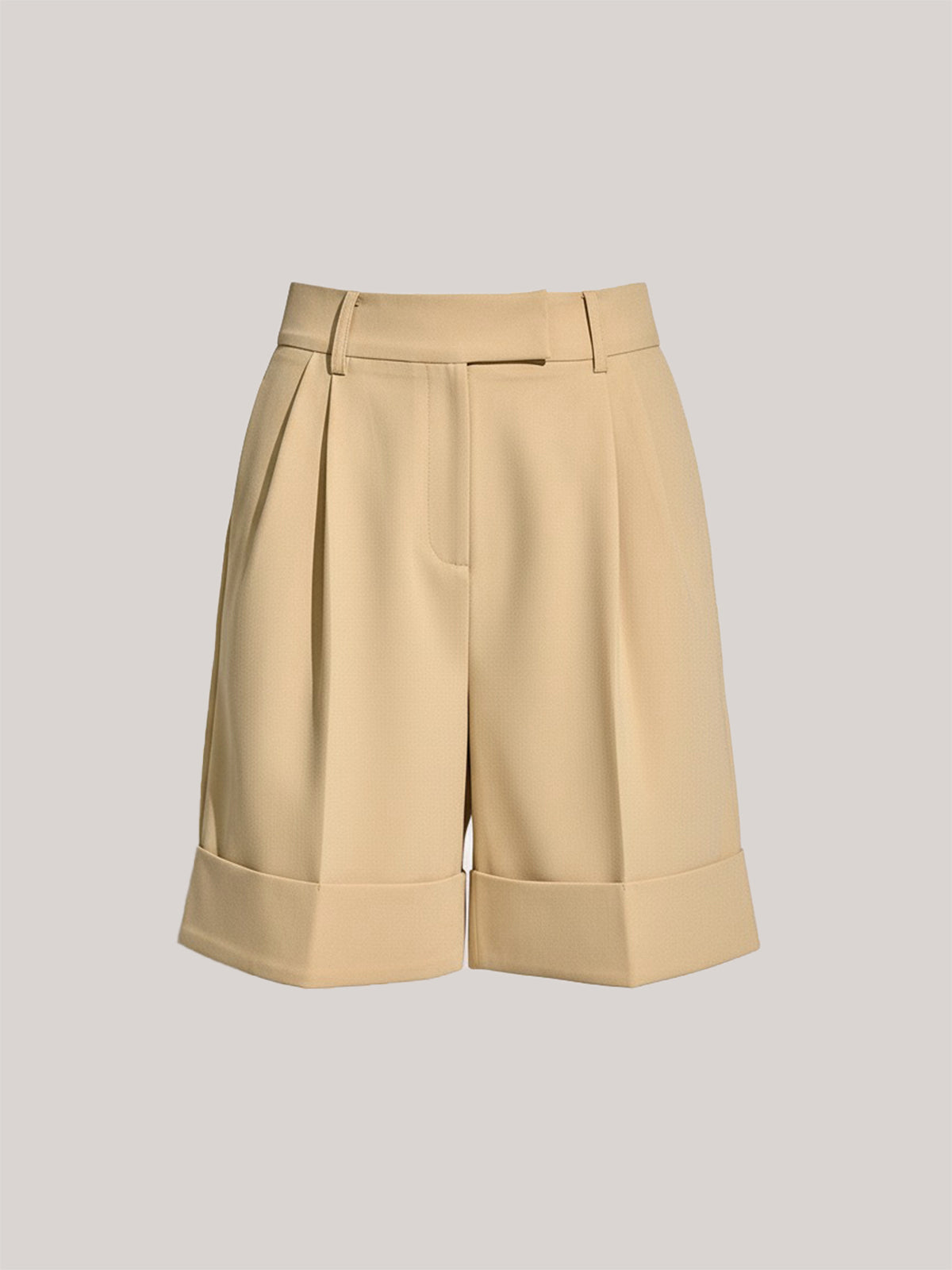 Pocket Mid-Waist Pleated Cuffed Shorts