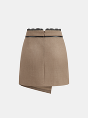 Lace Trim Faux Leather Buckle Mini Skirt