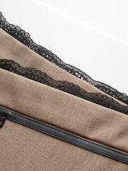 Lace Trim Faux Leather Buckle Mini Skirt