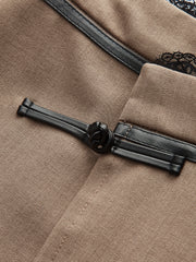 Lace Trim Faux Leather Buckle Mini Skirt