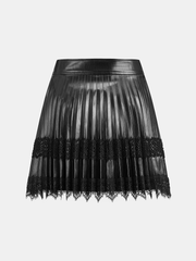 Faux Leather Pleated Lace Mini Skirt