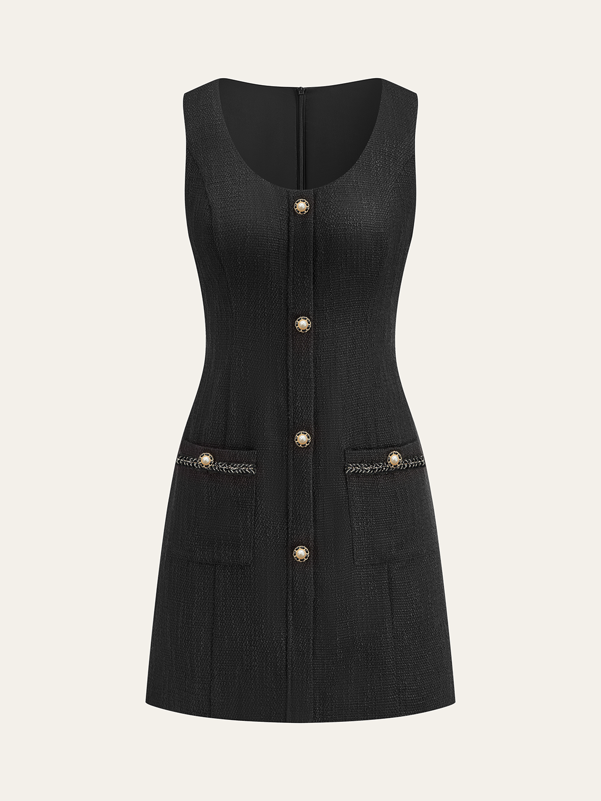 Tweed Sleeveless Button Mini Dress