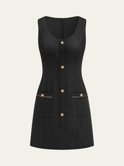 Tweed Sleeveless Button Mini Dress