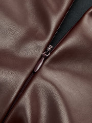 Sleeveless Slit PU Leather Draped Midi Dress