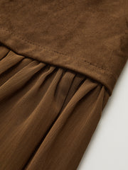 Semi-Sheer Mesh Panel Suede Effect Maxi Skirt