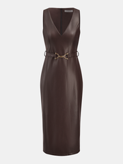 Faux Leather Sleeveless Midi Dress