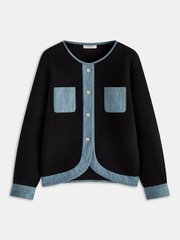 Denim Panel Oversized Cardigan