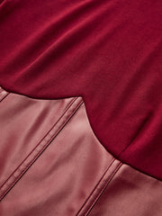 Faux Leather Corset Paneled Mock Neck Top