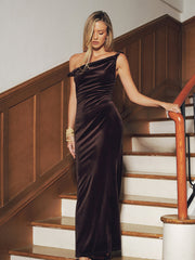 Twisted-Strap Velvet Maxi Dress