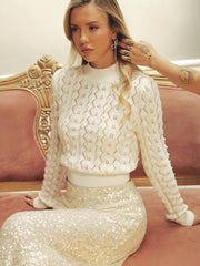 Backless Pearl-Embellished Knit Sweater