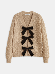 Bow Detail Textured Knit Cardigan