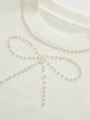 Pearl Bow Detail Cap Sleeve Knit Vest