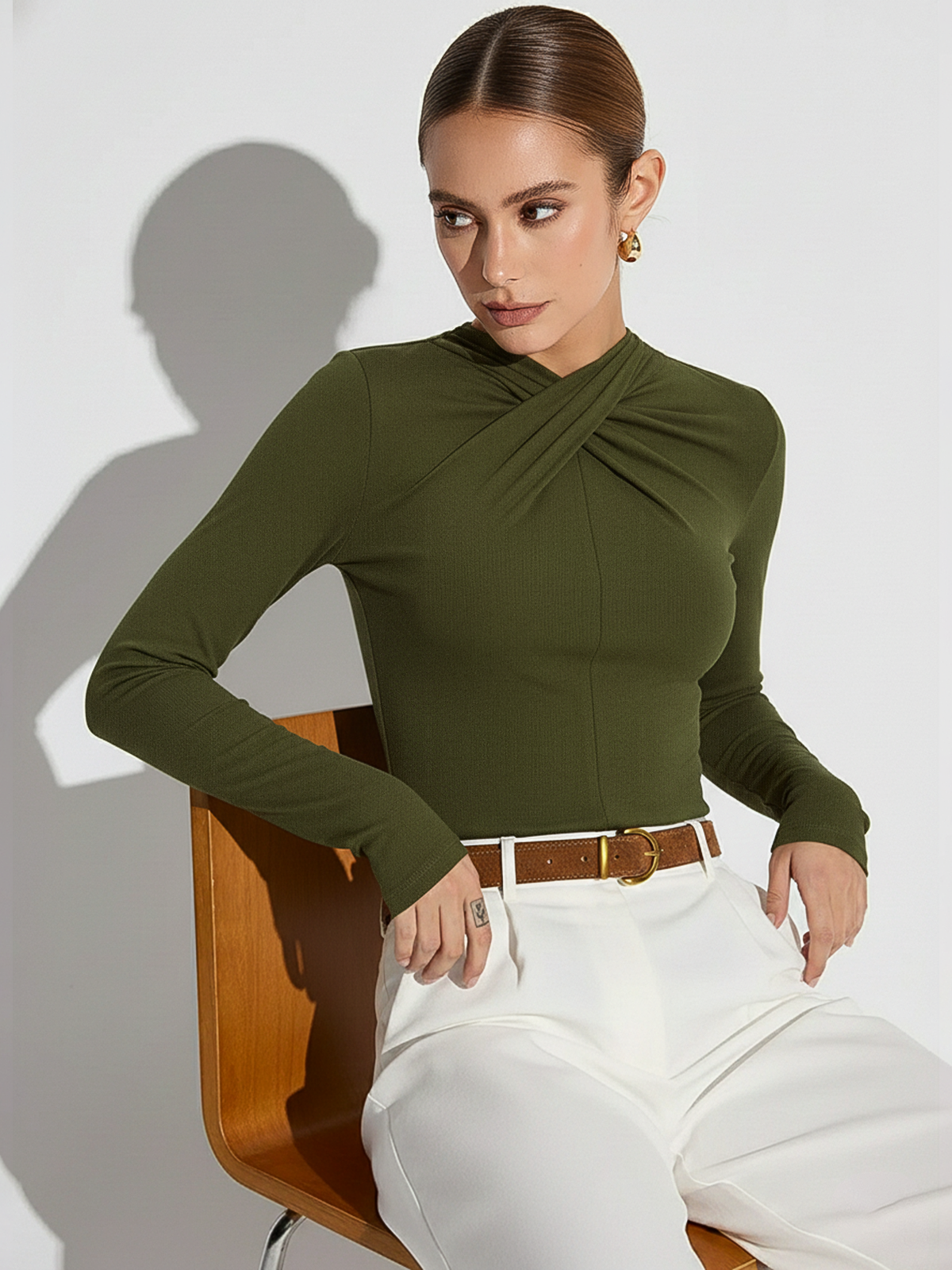 Twisted Front Detail Long Sleeve Knit Top