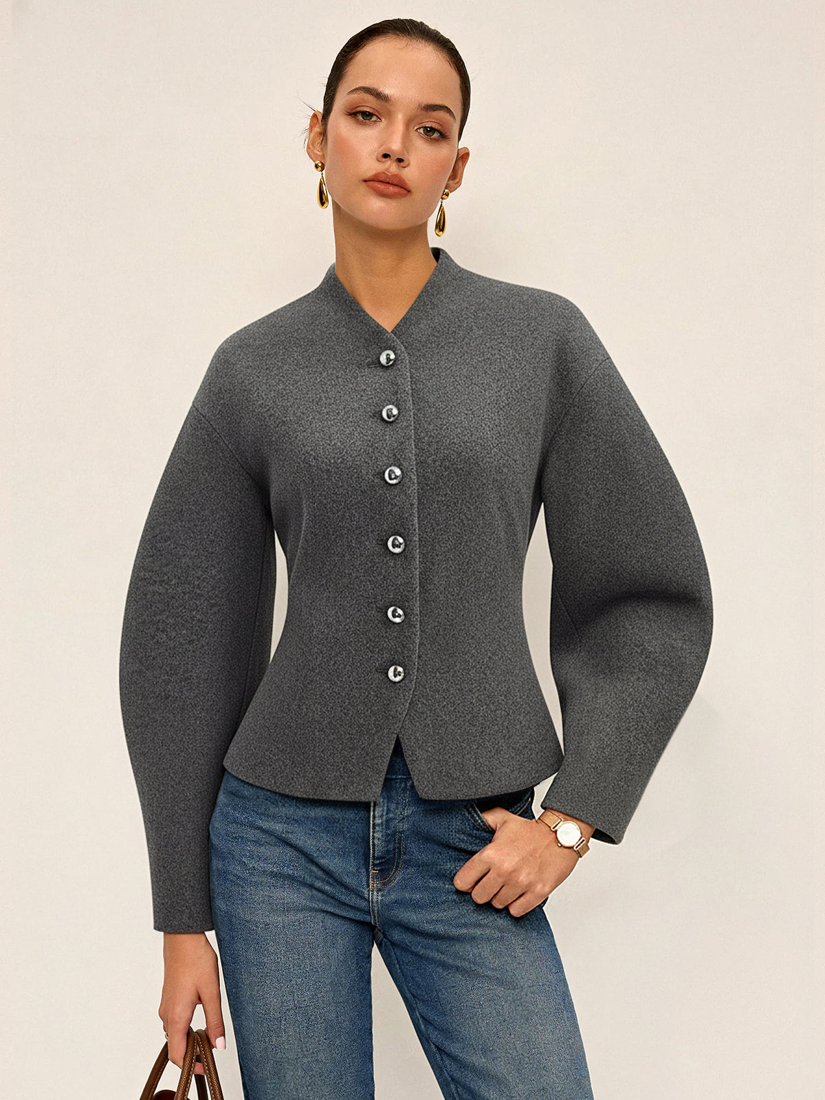 Curved Sleeve Tweed Jacket
