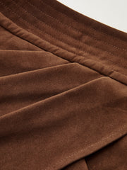 Asymmetric Pleated Suede Effect Mini Skirt