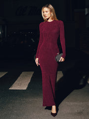 Backless Glitter Knit Bodycon Maxi Dress