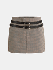 Houndstooth Mini Skirt with Double Belt