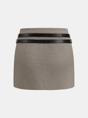 Houndstooth Mini Skirt with Double Belt