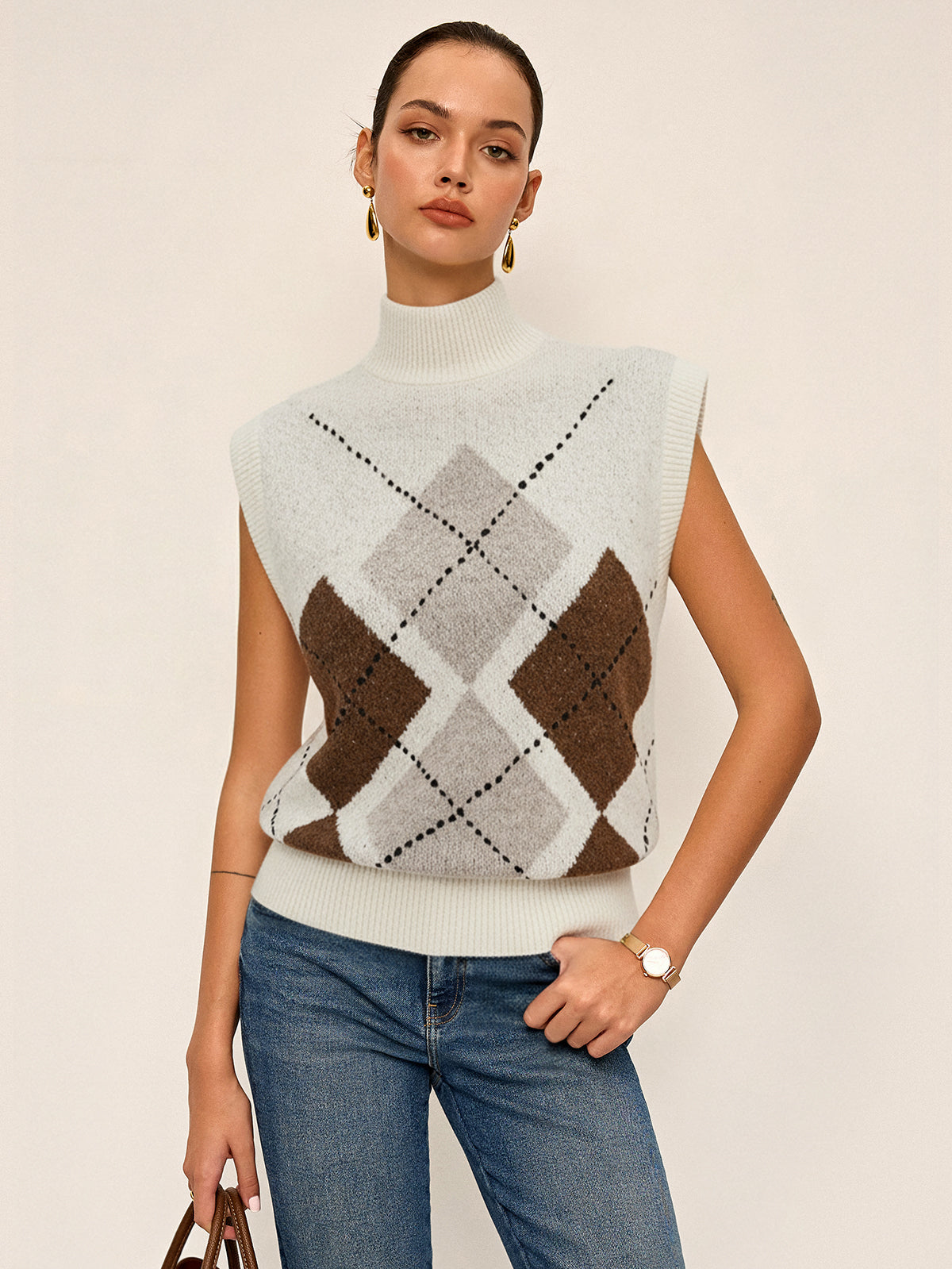Argyle Turtleneck Knit Vest