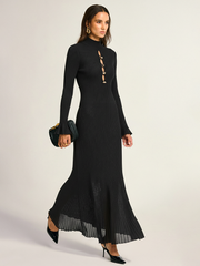 Metal Detail Cut-Out Ribbed Knit Maxi Dress